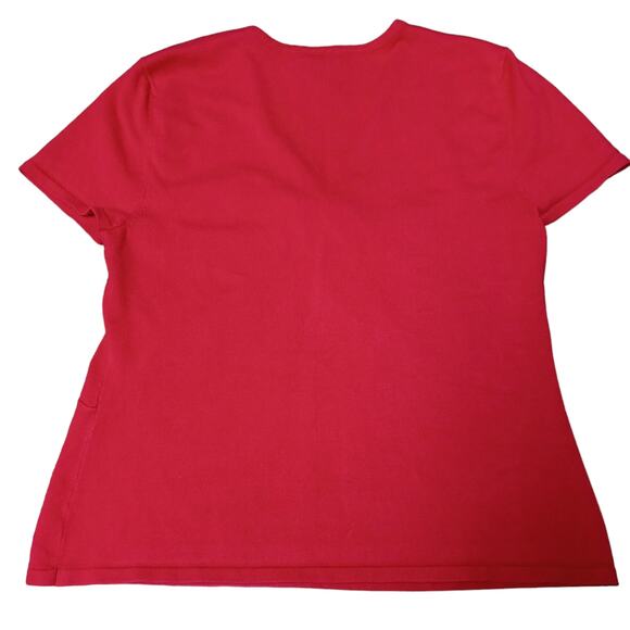 Womens Teen Red Top V Neck Top Metal Accent Buckle Gathered Front T Shirt PL - Picture 12 of 13